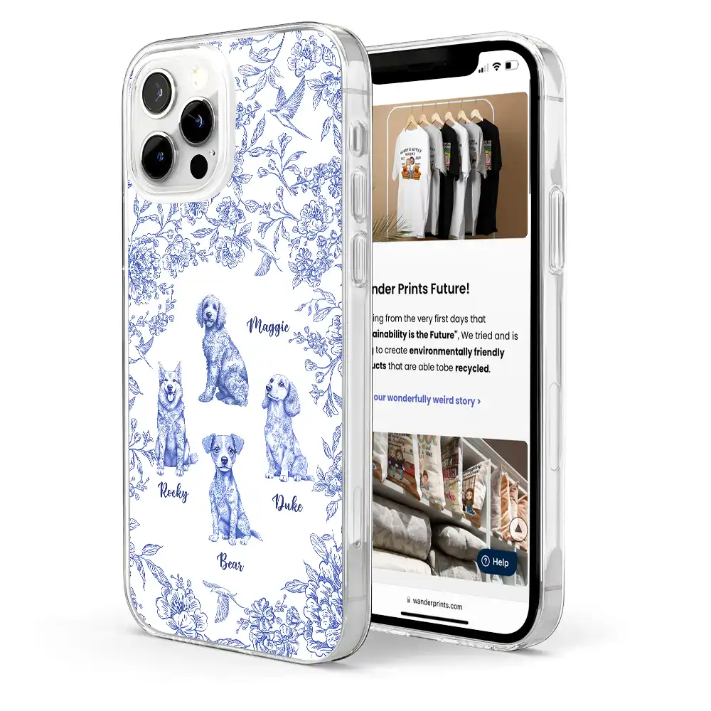 Dog Lovers,Pet Lovers,Happy - Chinoiserie Toile Dog - Personalized Clear Phone Case