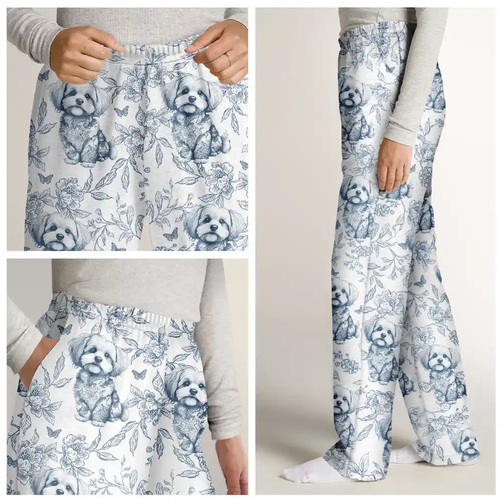 Dog Lovers,Pet Lovers,Happy - Chinoiserie Toile Dog - Personalized Pajama Pants