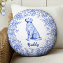 Dog Lovers, Pet Lovers, Happy - Chinoiserie Toile Dog - Personalized Round Pillow