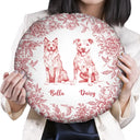 Dog Lovers, Pet Lovers, Happy - Chinoiserie Toile Dog - Personalized Round Pillow