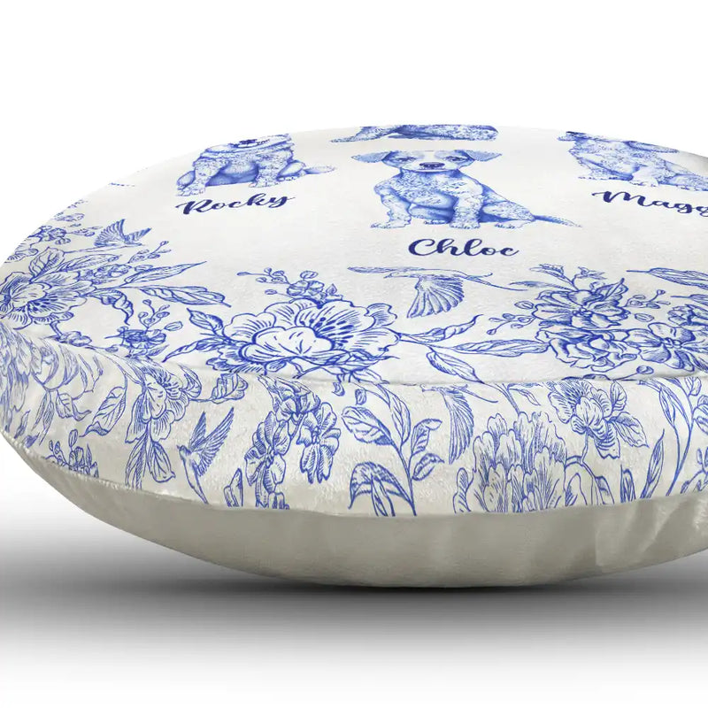 Dog Lovers, Pet Lovers, Happy - Chinoiserie Toile Dog - Personalized Round Pillow