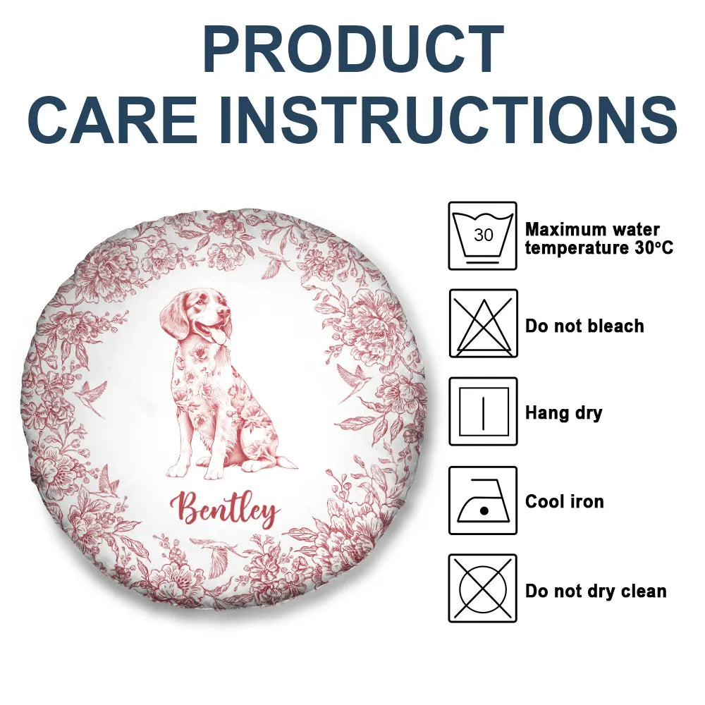 Dog Lovers, Pet Lovers, Happy - Chinoiserie Toile Dog - Personalized Round Pillow
