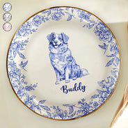 Dog Lovers, Pet Lovers, Happy - Chinoiserie Toile Dog - Personalized Round Ring Dish