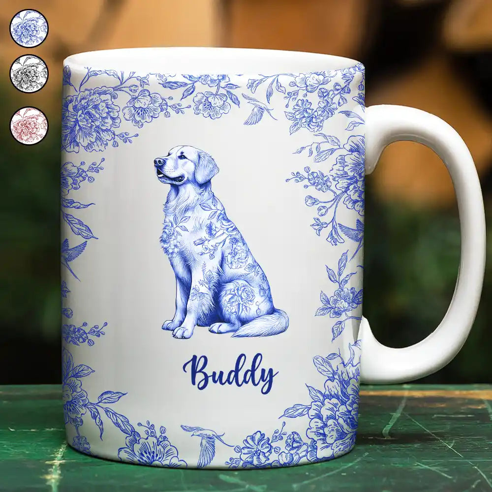 Dog Lovers,Pet Lovers,Happy - Chinoiserie Toile Dog - Personalized White Edge-to-Edge Mug