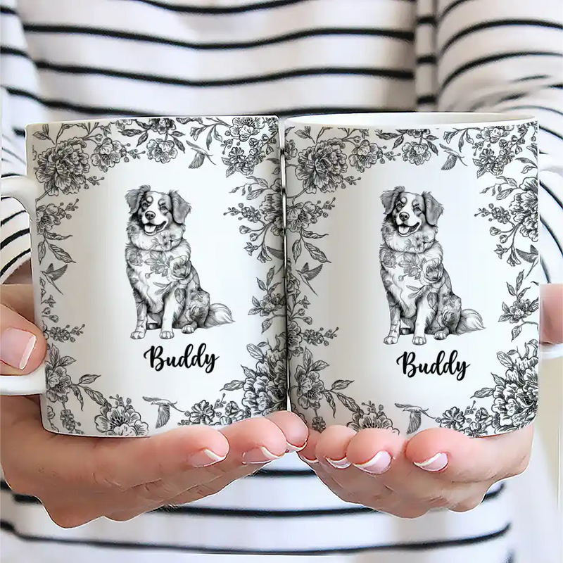 Dog Lovers,Pet Lovers,Happy - Chinoiserie Toile Dog - Personalized White Edge-to-Edge Mug