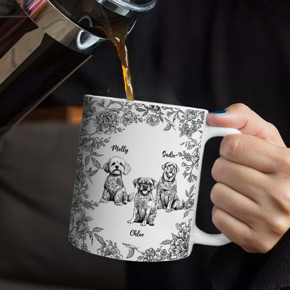 Dog Lovers,Pet Lovers,Happy - Chinoiserie Toile Dog - Personalized White Edge-to-Edge Mug
