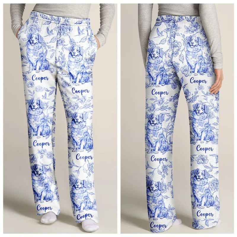 Dog Lovers,Pet Lovers,Happy,Cat Lovers -  Chinoiserie Toile Dog Cat - Personalized Pajama Pants