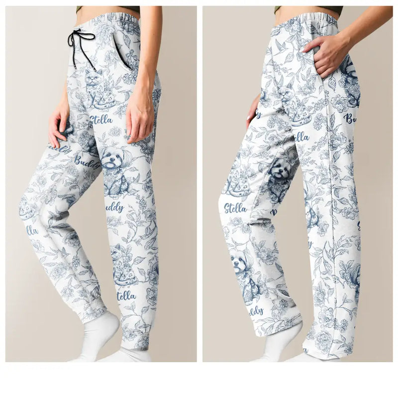 Dog Lovers,Pet Lovers,Happy,Cat Lovers -  Chinoiserie Toile Dog Cat - Personalized Pajama Pants