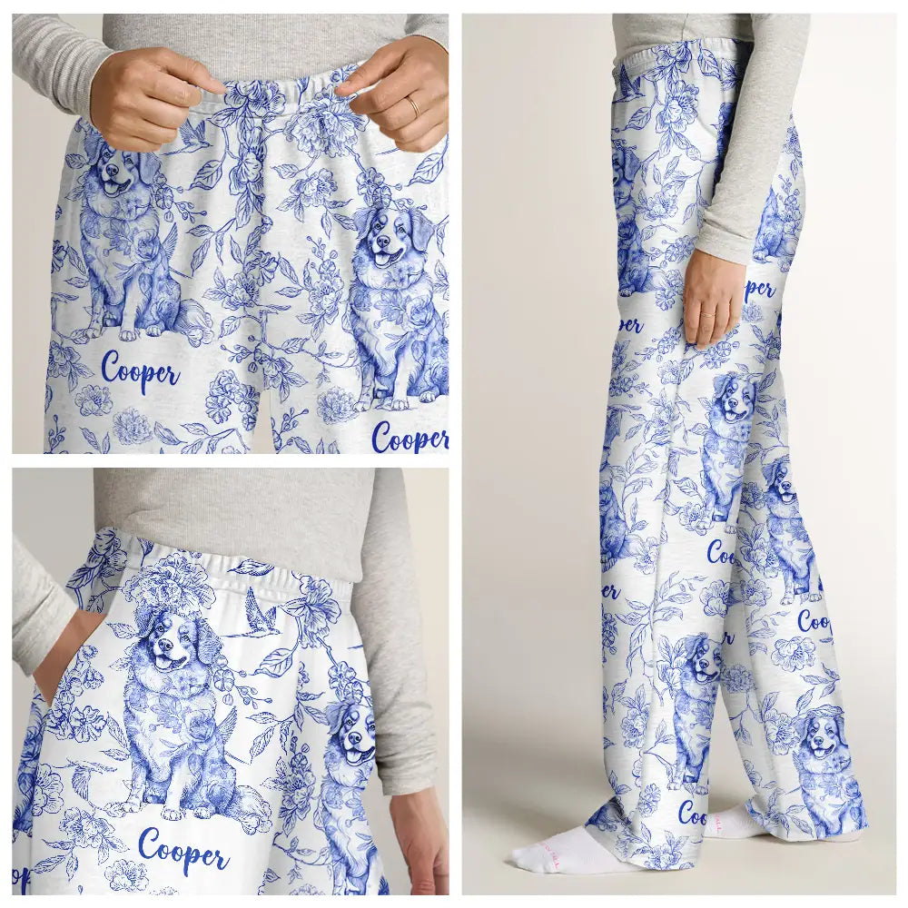 Dog Lovers,Pet Lovers,Happy,Cat Lovers -  Chinoiserie Toile Dog Cat - Personalized Pajama Pants