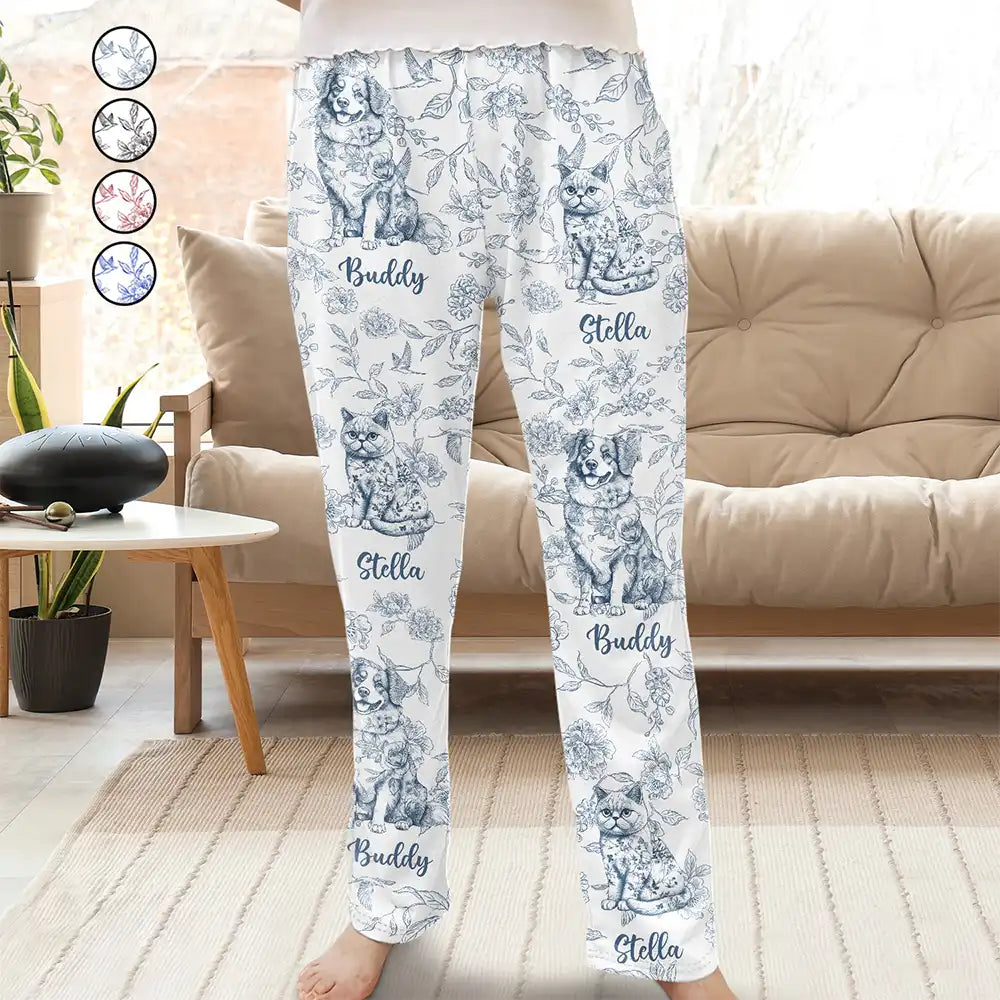 Chinoiserie Toile Dog Cat - Personalized Pajama Pants