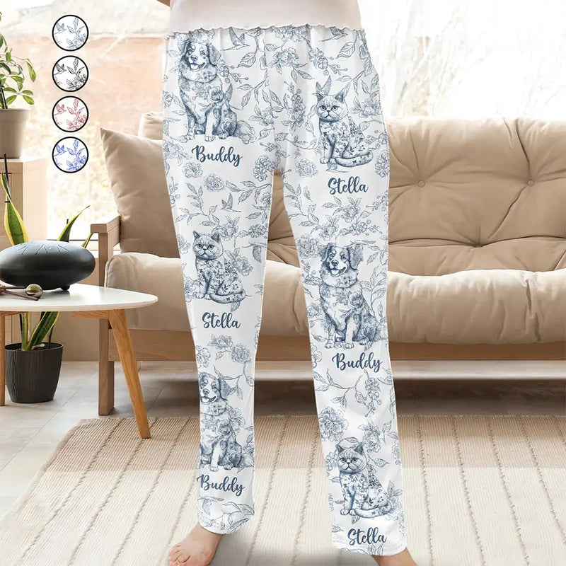 Dog Lovers,Pet Lovers,Happy,Cat Lovers -  Chinoiserie Toile Dog Cat - Personalized Pajama Pants