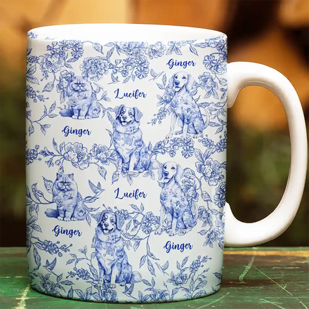 Tasse personnalisée blanche bord à bord avec motif chien et chat en toile chinoise