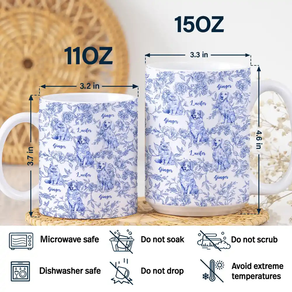 Dog Lovers,Cat Lovers,Pet Lovers,Happy - Chinoiserie Toile Dog Cat - Personalized White Edge-to-Edge Mug