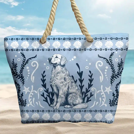 Chinoiserie Toile Dog Marine Pattern - Personalized Beach Bag