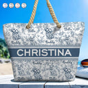 Summer, Gift For Wife, Gift For Girlfriend, Gift For Women, Gift For Yourself, Dog Lovers, Dog Mom, Happy, Cat Lovers, Pet Lovers, Beach - Chinoiserie Toile Dog Mom Cat Mom - Personalized Beach Bag