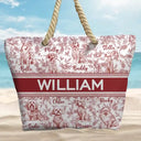 Summer, Gift For Wife, Gift For Girlfriend, Gift For Women, Gift For Yourself, Dog Lovers, Dog Mom, Happy, Cat Lovers, Pet Lovers, Beach - Chinoiserie Toile Dog Mom Cat Mom - Personalized Beach Bag