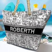 Summer, Gift For Wife, Gift For Girlfriend, Gift For Women, Gift For Yourself, Dog Lovers, Dog Mom, Happy, Cat Lovers, Pet Lovers, Beach - Chinoiserie Toile Dog Mom Cat Mom - Personalized Beach Bag