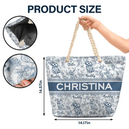 Summer, Gift For Wife, Gift For Girlfriend, Gift For Women, Gift For Yourself, Dog Lovers, Dog Mom, Happy, Cat Lovers, Pet Lovers, Beach - Chinoiserie Toile Dog Mom Cat Mom - Personalized Beach Bag