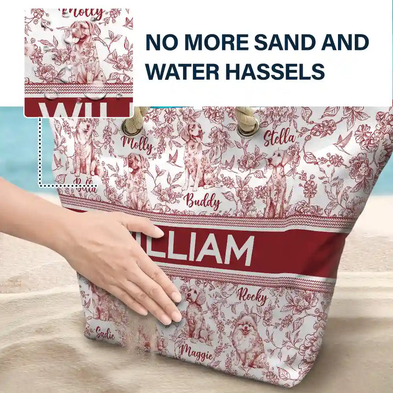 Summer, Gift For Wife, Gift For Girlfriend, Gift For Women, Gift For Yourself, Dog Lovers, Dog Mom, Happy, Cat Lovers, Pet Lovers, Beach - Chinoiserie Toile Dog Mom Cat Mom - Personalized Beach Bag