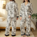 Dog Lovers, Cat Lovers, Dog Mom, Cat Mom, Happy, Gift For Women, Gift For Yourself - Chinoiserie Toile Dog Mom Cat Mom - Personalized Satin Pajama Set