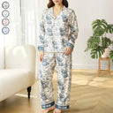 Dog Lovers, Cat Lovers, Dog Mom, Cat Mom, Happy, Gift For Women, Gift For Yourself - Chinoiserie Toile Dog Mom Cat Mom - Personalized Satin Pajama Set