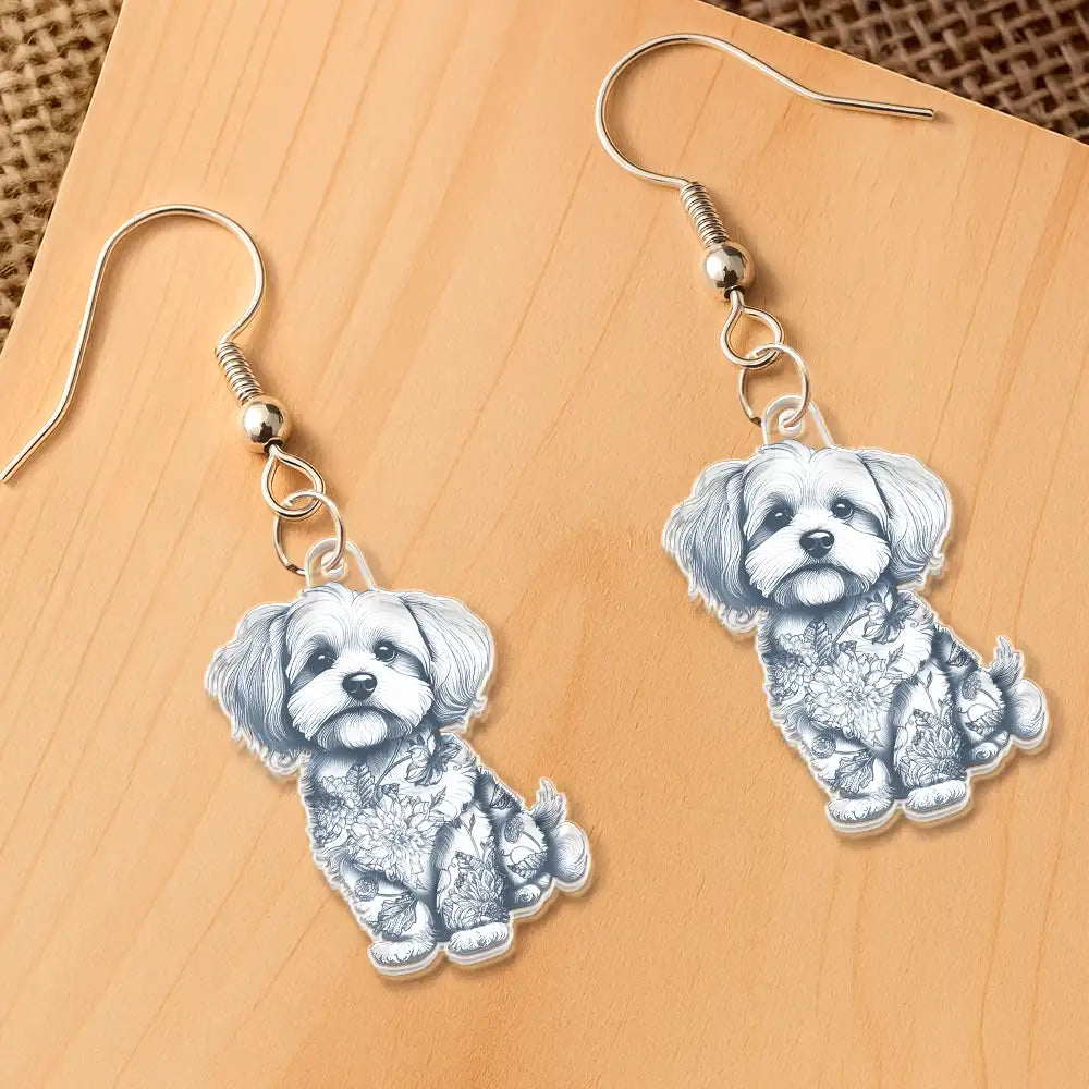 Pet Mom,Pet Lovers,Happy - Chinoiserie Toile Dog Mom Cat Mom Cutout - Personalized Acrylic Earrings