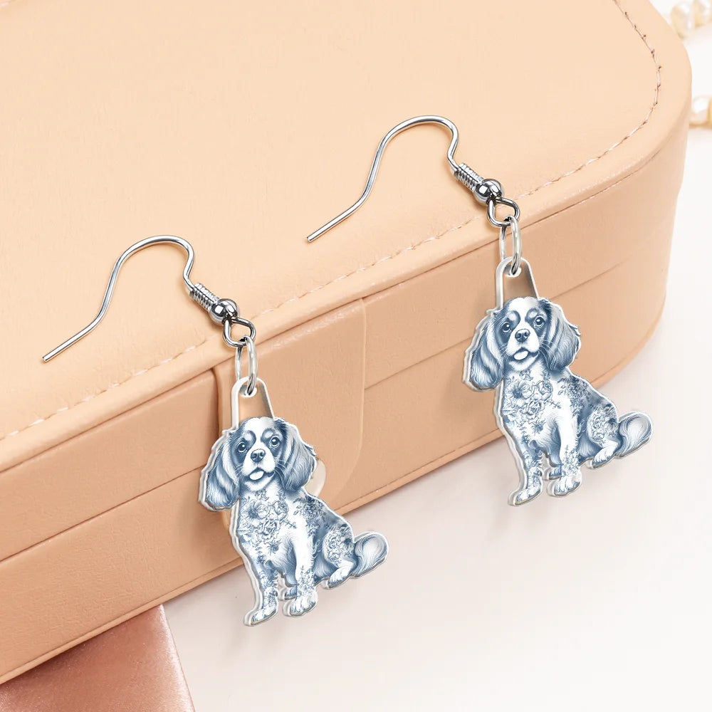 Pet Mom,Pet Lovers,Happy - Chinoiserie Toile Dog Mom Cat Mom Cutout - Personalized Acrylic Earrings
