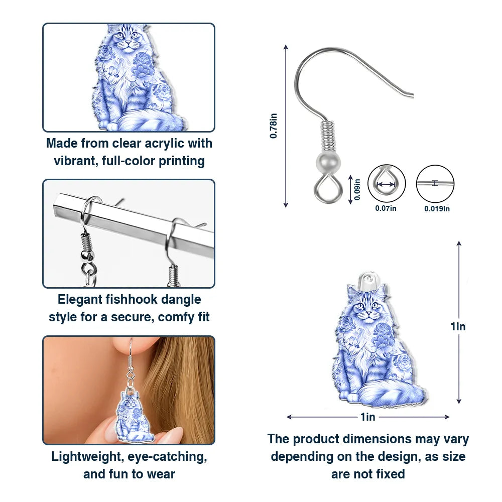 Pet Mom,Pet Lovers,Happy - Chinoiserie Toile Dog Mom Cat Mom Cutout - Personalized Acrylic Earrings