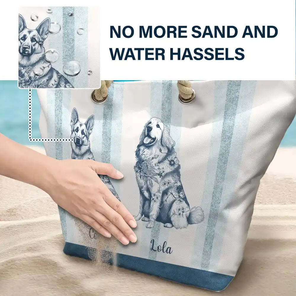 Gift For Yourself,Gift For Women,Dog Lovers,Dog Mom,Pet Lovers,Pet Mom,Summer,Happy - Chinoiserie Toile Dog On Stripes - Personalized Beach Bag