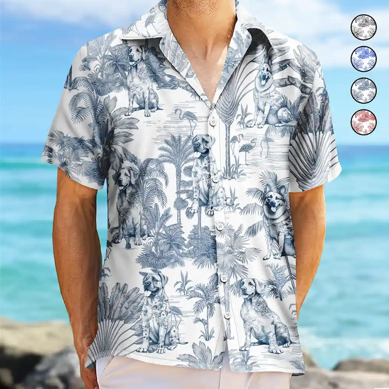 Gift For Yourself,Gift For Women,Gift For Men,Dog Lovers,Dog Mom,Dog Dad,Pet Lovers,Pet Mom,Pet Dad,Happy,Summer - Chinoiserie Toile Dog Tropical Pattern - Personalized Hawaiian Shirt