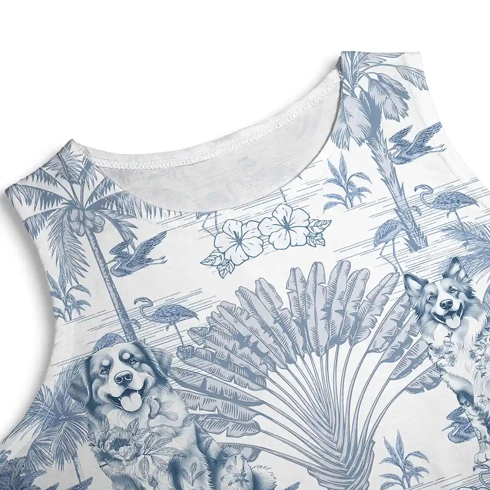 Gift For Yourself,Gift For Women,Dog Lovers,Dog Mom,Pet Lovers,Pet Mom,Happy,Summer - Chinoiserie Toile Dog Tropical Pattern - Personalized Sleeveless Tank Dress