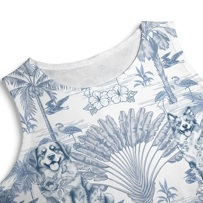 Gift For Yourself,Gift For Women,Dog Lovers,Dog Mom,Pet Lovers,Pet Mom,Happy,Summer - Chinoiserie Toile Dog Tropical Pattern - Personalized Sleeveless Tank Dress