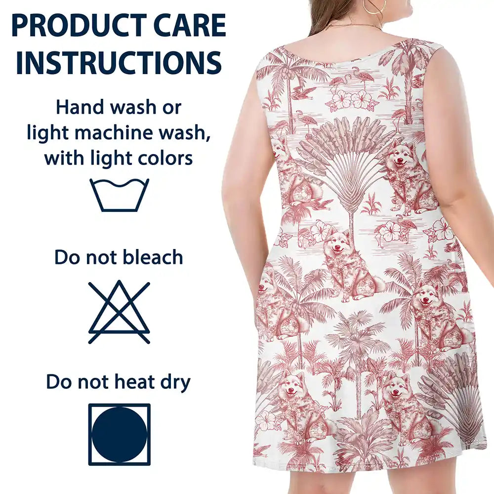 Gift For Yourself,Gift For Women,Dog Lovers,Dog Mom,Pet Lovers,Pet Mom,Happy,Summer - Chinoiserie Toile Dog Tropical Pattern - Personalized Sleeveless Tank Dress