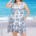 Gift For Yourself,Gift For Women,Dog Lovers,Dog Mom,Pet Lovers,Pet Mom,Happy,Summer - Chinoiserie Toile Dog Tropical Pattern - Personalized Sleeveless Tank Dress