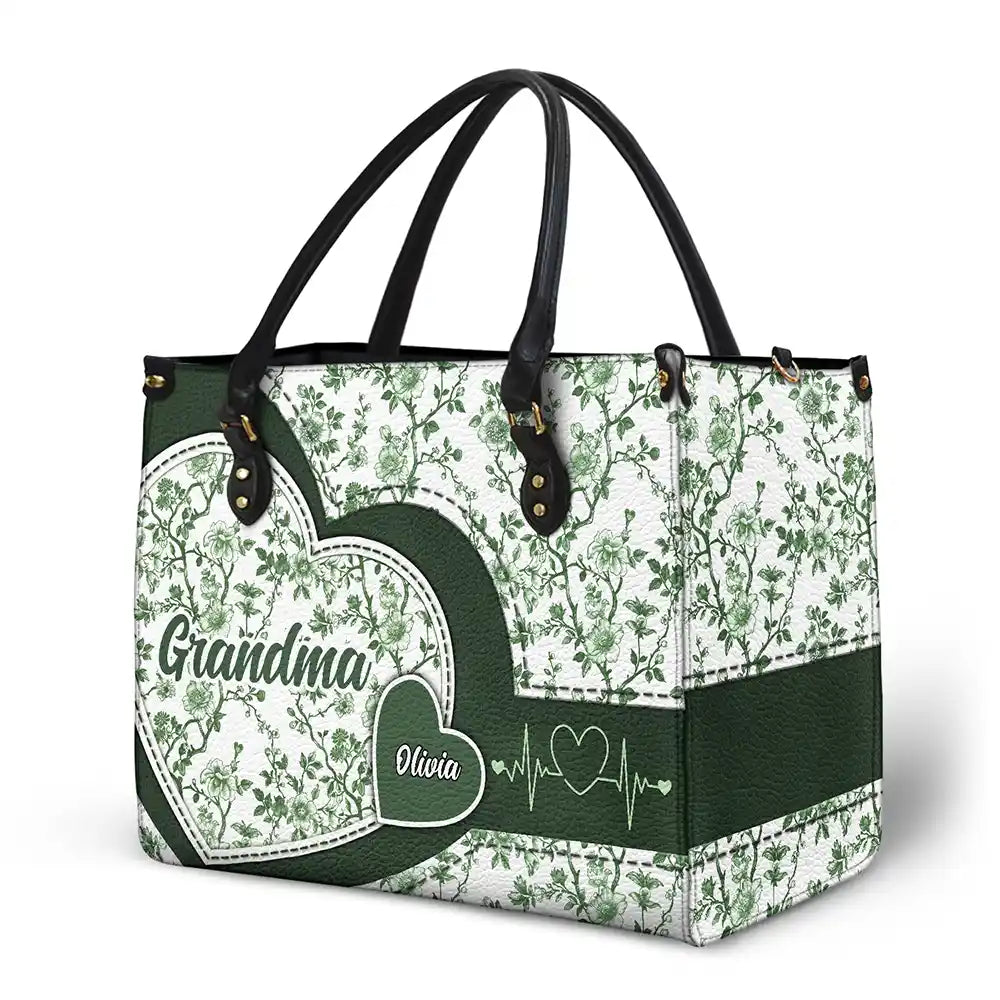 Gift For Mother,Gift For Grandma,Happy - Chinoiserie Toile Grandma Mom - Personalized Leather Bag