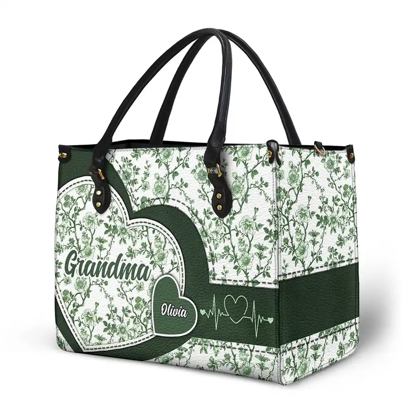 Gift For Mother,Gift For Grandma,Happy - Chinoiserie Toile Grandma Mom - Personalized Leather Bag