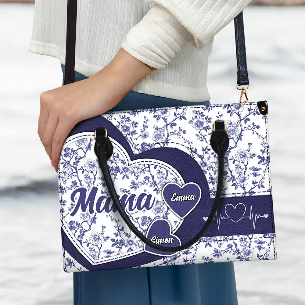 Gift For Mother,Gift For Grandma,Happy - Chinoiserie Toile Grandma Mom - Personalized Leather Bag