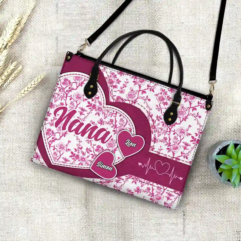 Gift For Mother,Gift For Grandma,Happy - Chinoiserie Toile Grandma Mom - Personalized Leather Bag