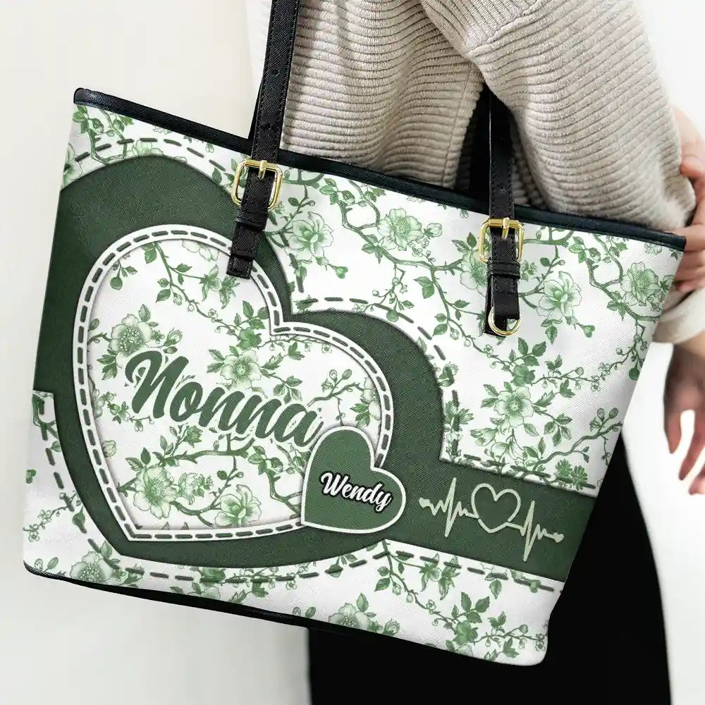 Gift For Mother,Gift For Grandma,Happy - Chinoiserie Toile Grandma Mom - Personalized Leather Tote Bag