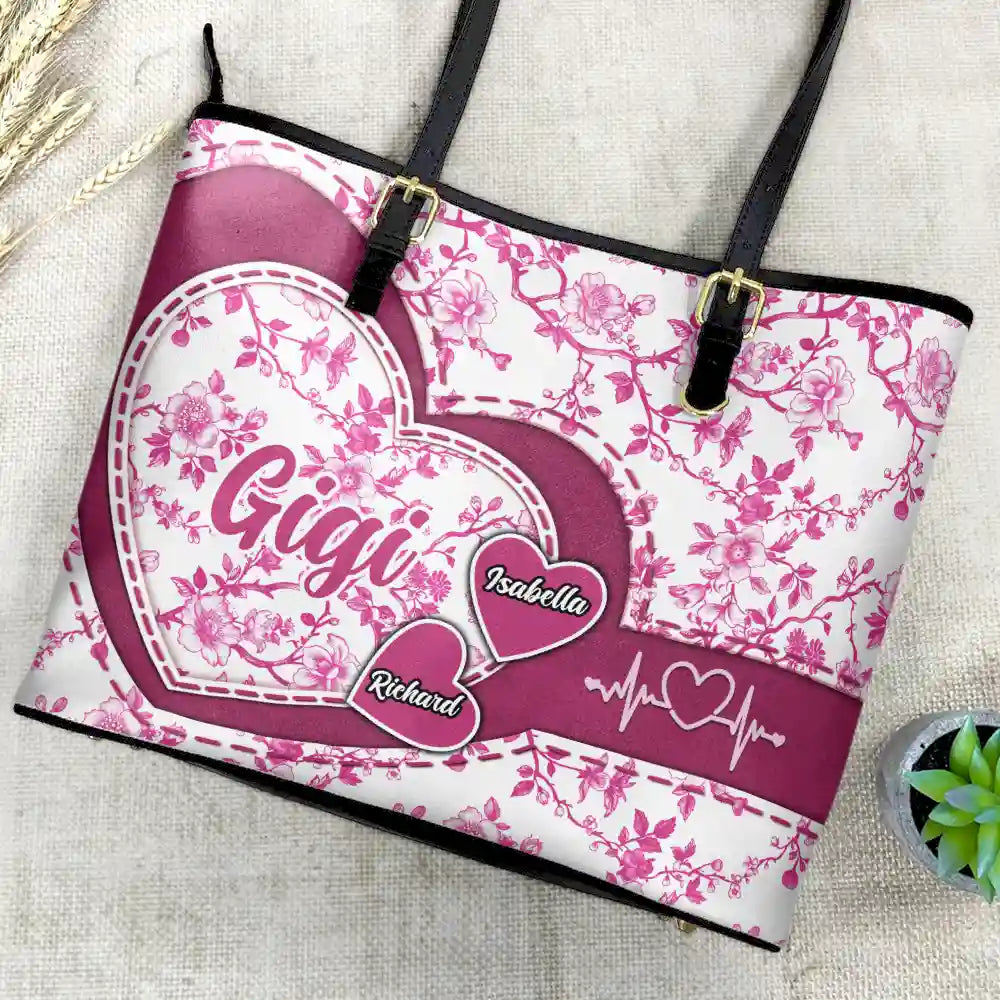 Gift For Mother,Gift For Grandma,Happy - Chinoiserie Toile Grandma Mom - Personalized Leather Tote Bag