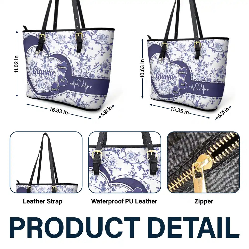 Gift For Mother,Gift For Grandma,Happy - Chinoiserie Toile Grandma Mom - Personalized Leather Tote Bag
