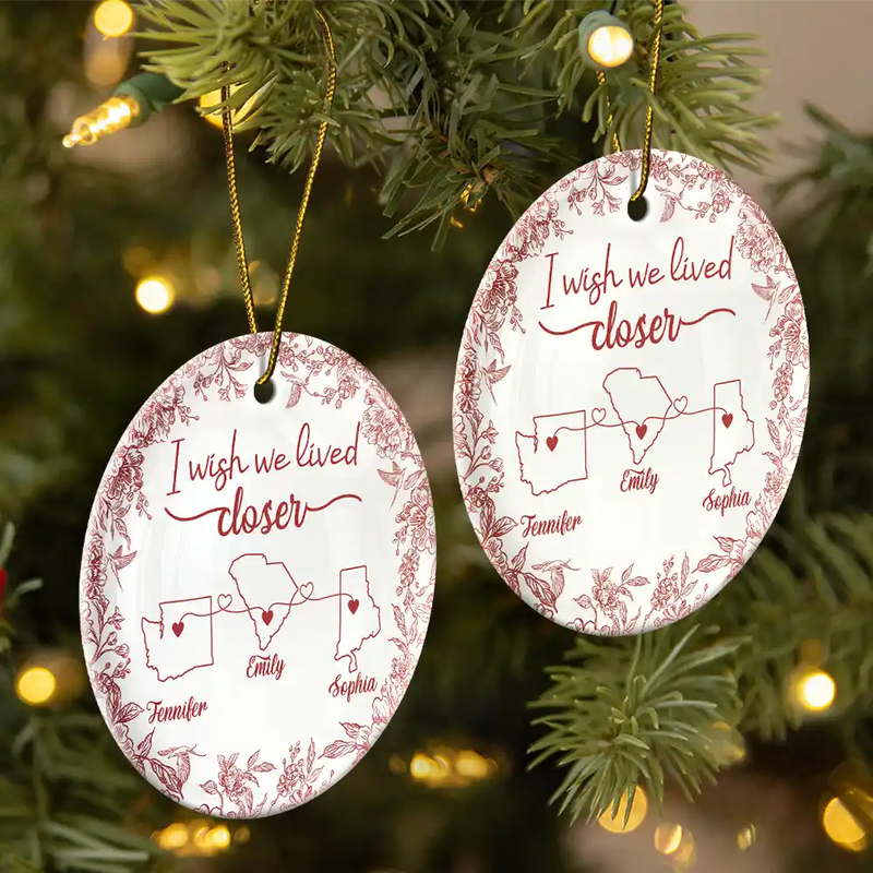 Chinoiserie Toile I Wish We Lived Closer - Personalized Circle Ceramic Ornament