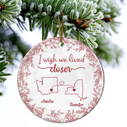 Gift For Bestie,Happy,Christmas - Chinoiserie Toile I Wish We Lived Closer - Personalized Circle Ceramic Ornament