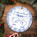 Gift For Bestie,Happy,Christmas - Chinoiserie Toile I Wish We Lived Closer - Personalized Circle Ceramic Ornament