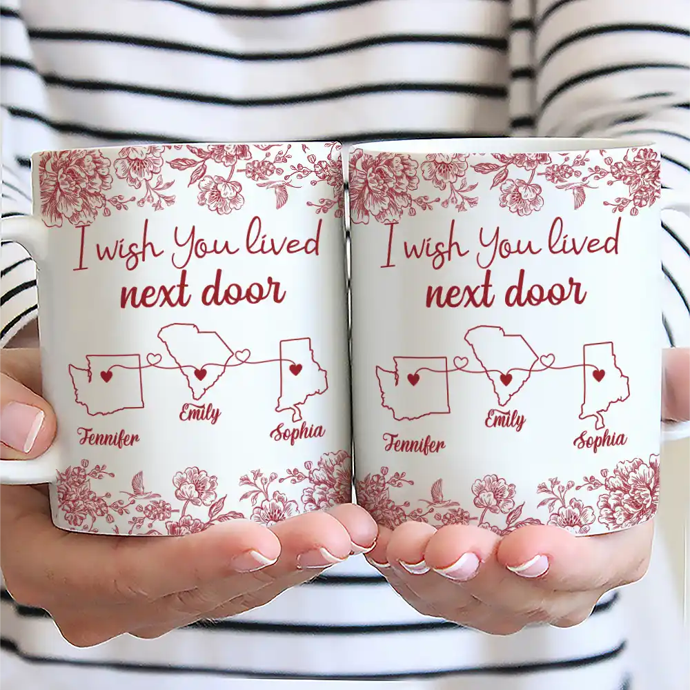 Gift For Bestie, Long Distance, Love - Chinoiserie Toile I Wish We Lived Closer - Personalized Mug
