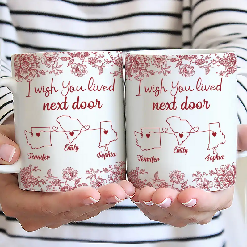 Gift For Bestie, Long Distance, Love - Chinoiserie Toile I Wish We Lived Closer - Personalized Mug