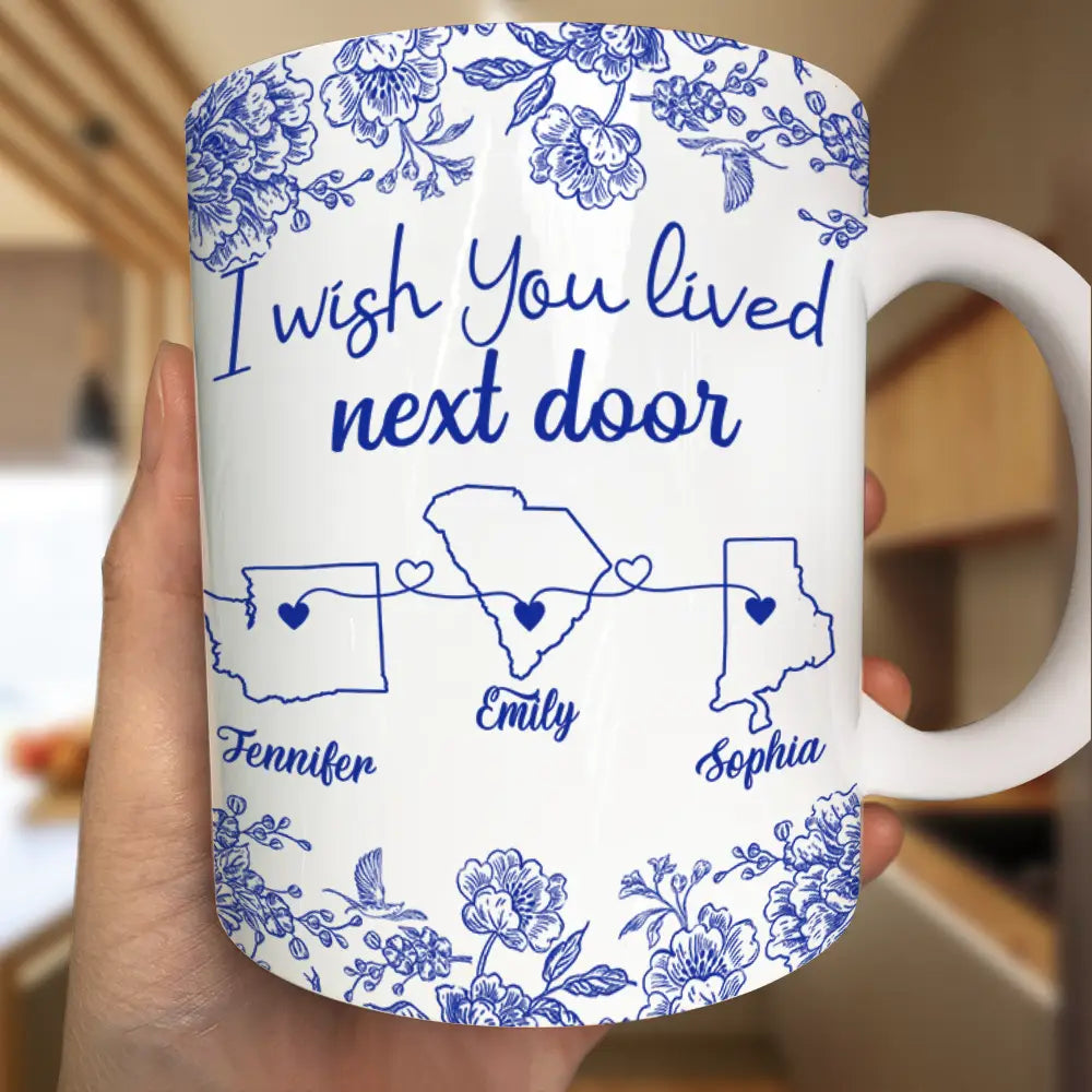 Gift For Bestie, Long Distance, Love - Chinoiserie Toile I Wish We Lived Closer - Personalized Mug