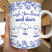 Gift For Bestie, Long Distance, Love - Chinoiserie Toile I Wish We Lived Closer - Personalized Mug