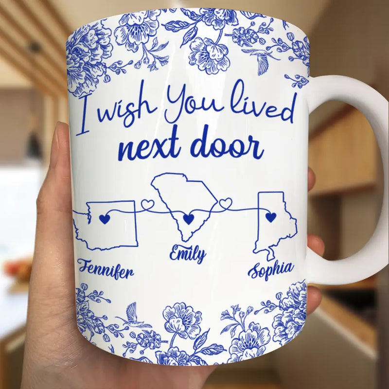 Gift For Bestie, Long Distance, Love - Chinoiserie Toile I Wish We Lived Closer - Personalized Mug