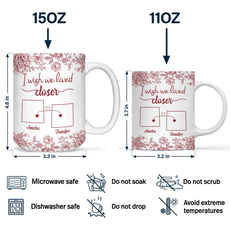 Gift For Bestie, Long Distance, Love - Chinoiserie Toile I Wish We Lived Closer - Personalized Mug